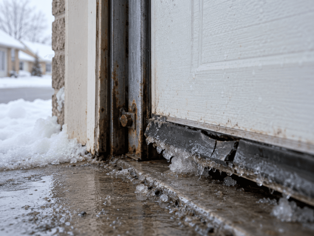 Warning sign of Garage Door Winter Maintenance for Ontario Homes
