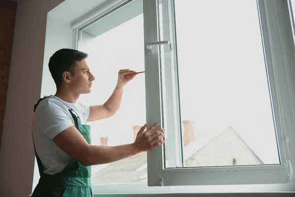 man replaces window