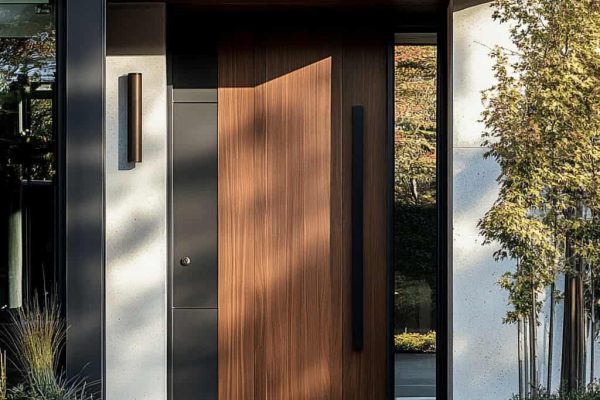 A-pioneering-wooden-entry-door-makes-a-bold-statement-with-its-dark-walnut-finish-and-clean-lines A-pioneering-wooden-entry-door-makes-a-bold-statement-with-its-dark-walnut-finish-and-clean-lines